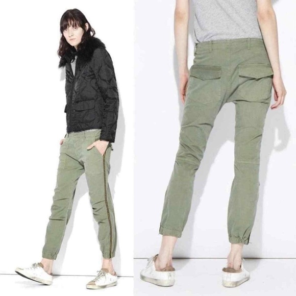Nili Lotan Women 2 Grosgrain Green Tape Cropped French Military Jogger Pants - Picture 1 of 11